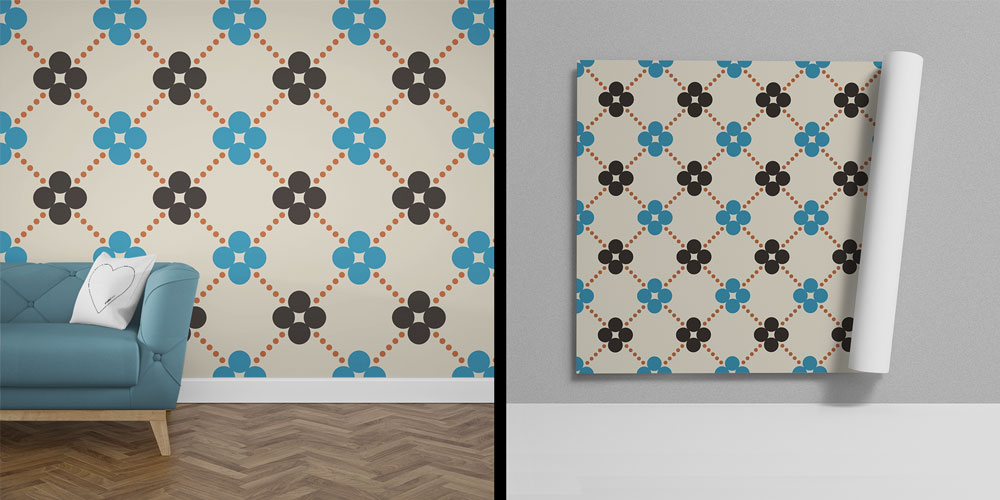 Retro Çiçek Motifli Geometrik Duvar Kağıdı 5228