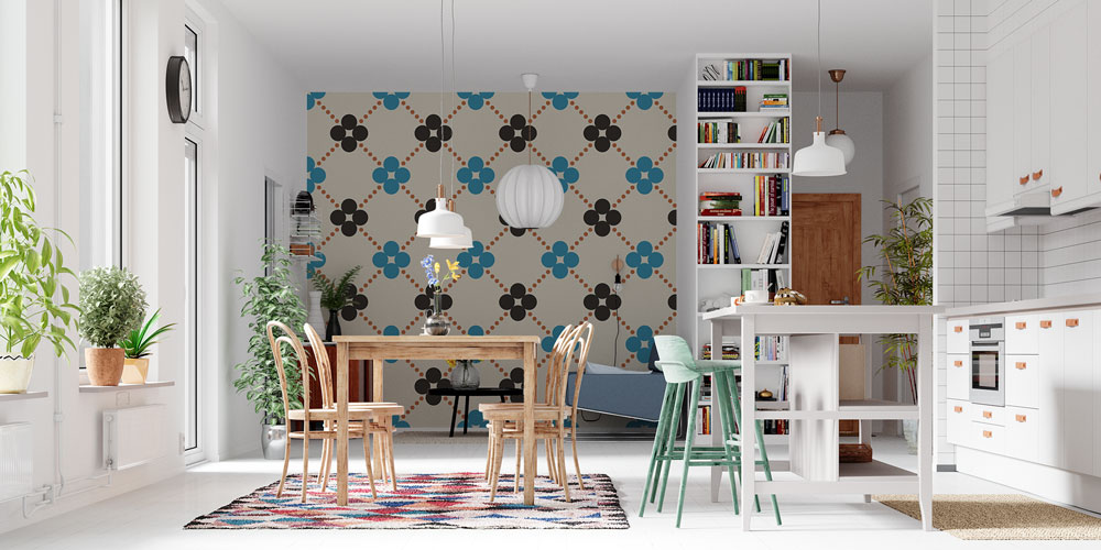 Retro Çiçek Motifli Geometrik Duvar Kağıdı 5228