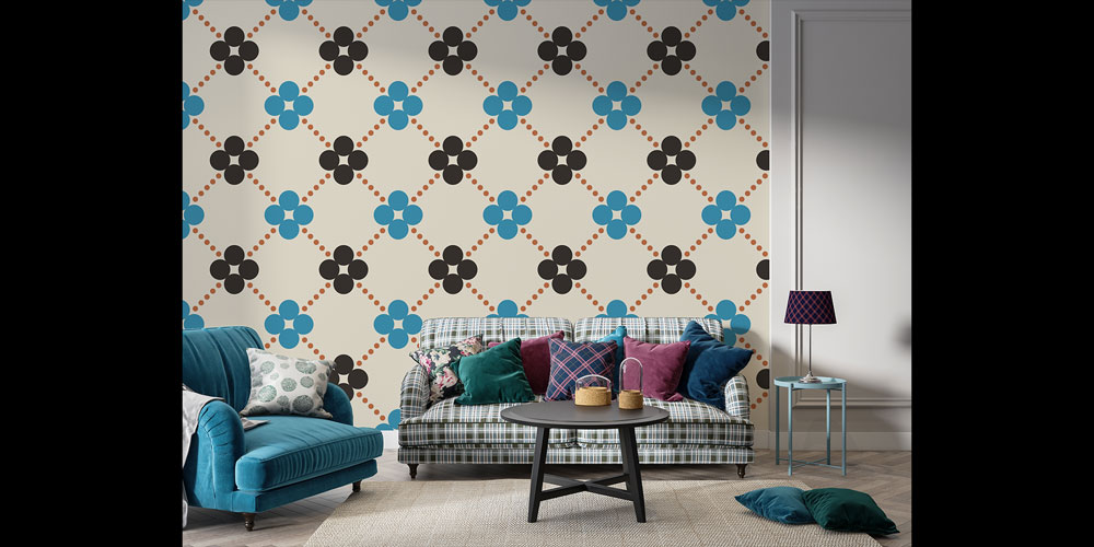 Retro Çiçek Motifli Geometrik Duvar Kağıdı 5228