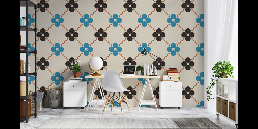 Retro Çiçek Motifli Geometrik Duvar Kağıdı 5228