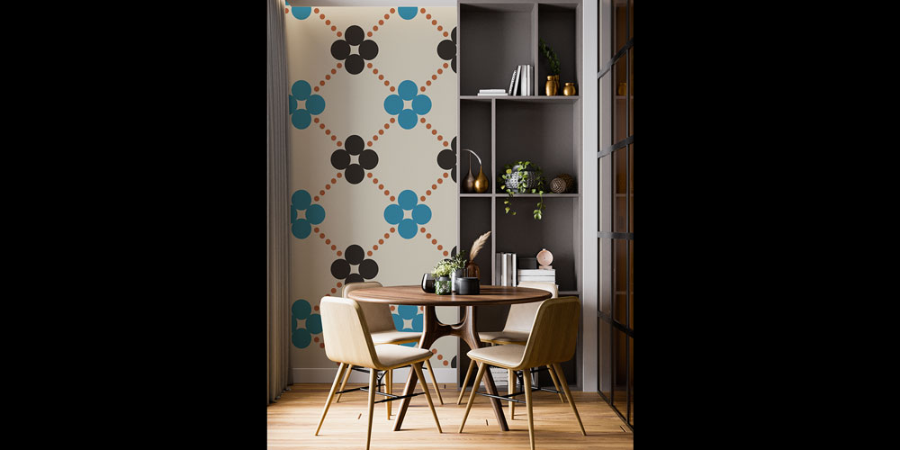 Retro Çiçek Motifli Geometrik Duvar Kağıdı 5228