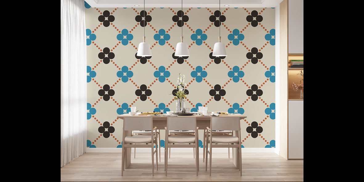 Retro Çiçek Motifli Geometrik Duvar Kağıdı 5228