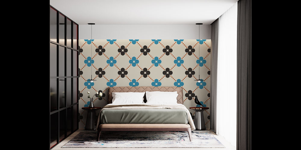 Retro Çiçek Motifli Geometrik Duvar Kağıdı 5228