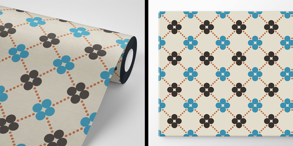 Retro Çiçek Motifli Geometrik Duvar Kağıdı 5228