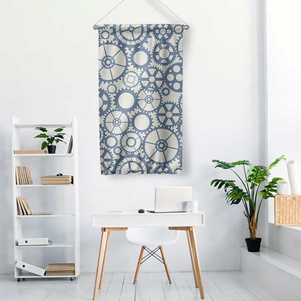 Mavi Dişli Çark Desenli Endüstriyel Duvar Flaması 5517