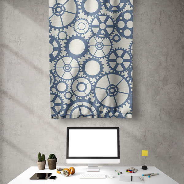 Mavi Dişli Çark Desenli Endüstriyel Duvar Flaması 5517