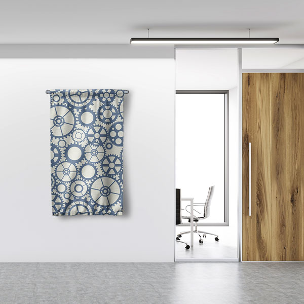 Mavi Dişli Çark Desenli Endüstriyel Duvar Flaması 5517