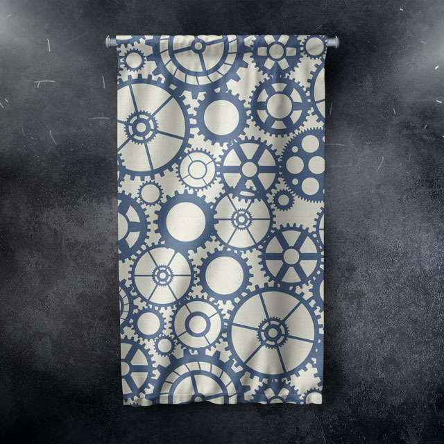 Mavi Dişli Çark Desenli Endüstriyel Duvar Flaması 5517