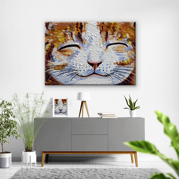 Gülümseyen Kedi Portresi Dekoratif Kanvas Tablo 4995