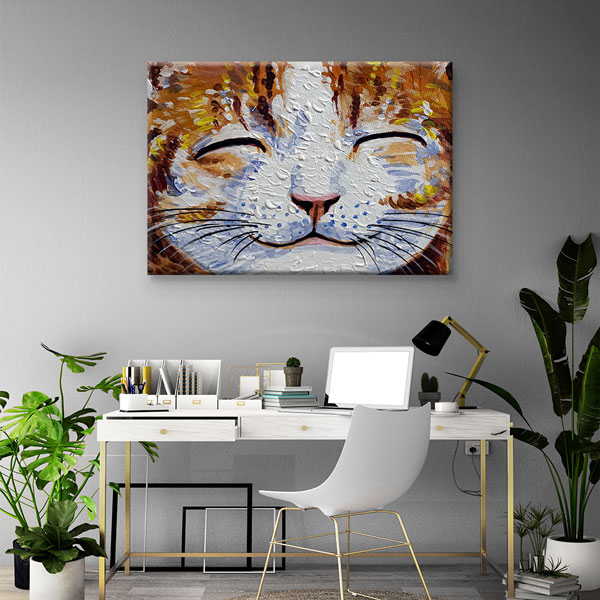 Gülümseyen Kedi Portresi Dekoratif Kanvas Tablo 4995