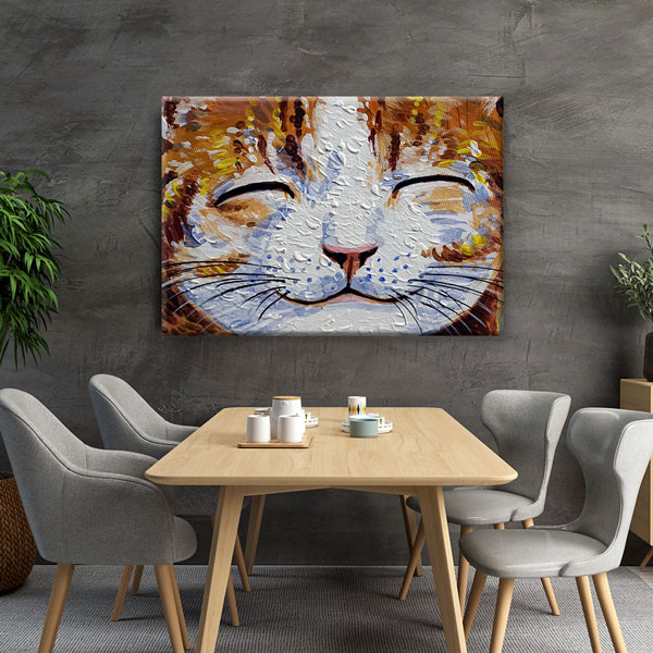 Gülümseyen Kedi Portresi Dekoratif Kanvas Tablo 4995
