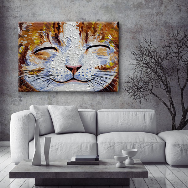 Gülümseyen Kedi Portresi Dekoratif Kanvas Tablo 4995