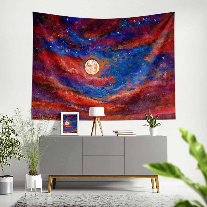 Kozmik Gece ve Ay Manzarası Duvar Örtüsü 4356