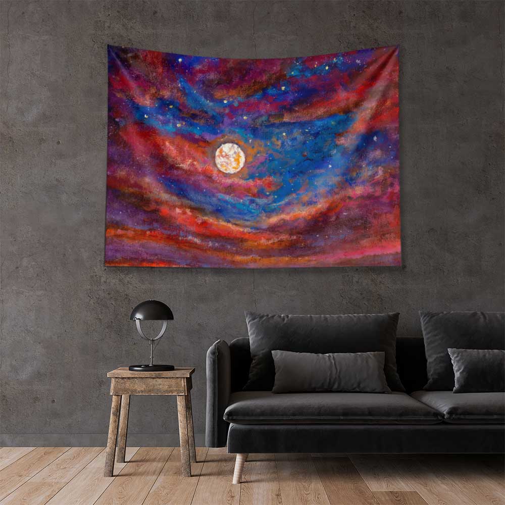 Kozmik Gece ve Ay Manzarası Duvar Örtüsü 4356