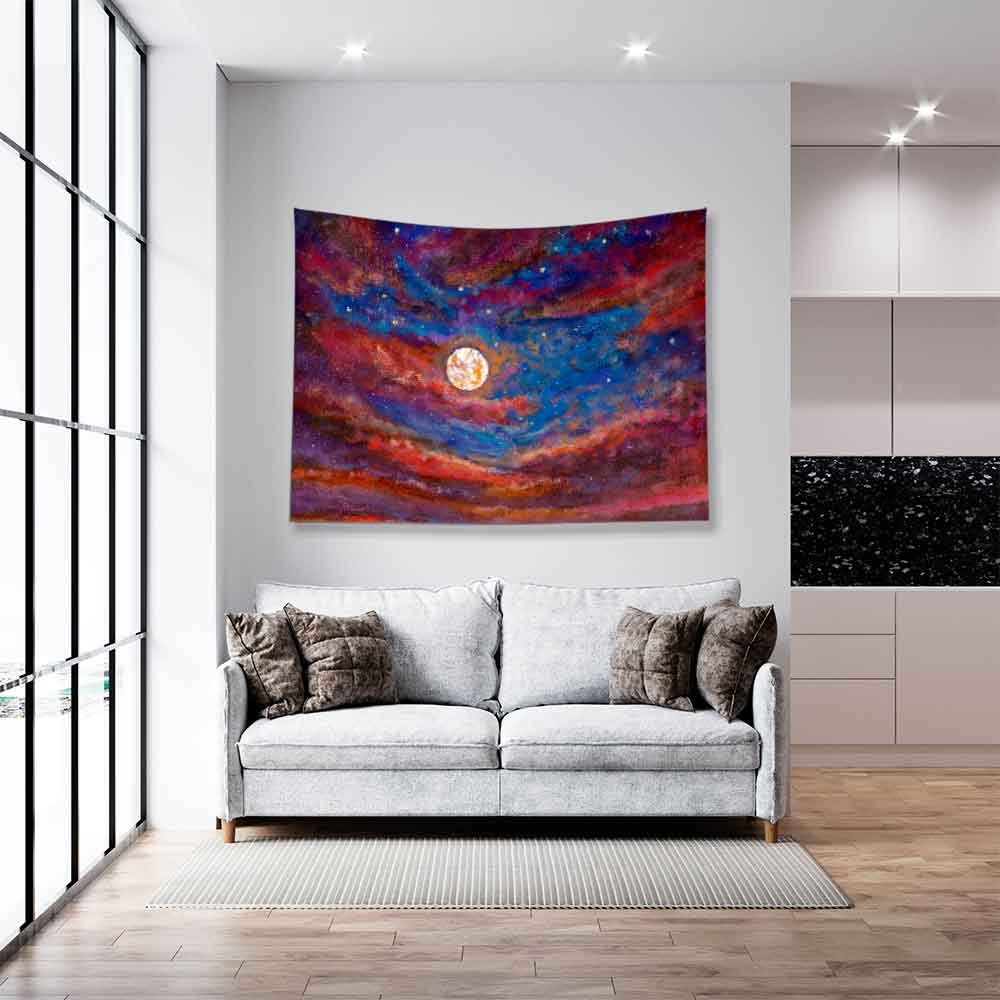 Kozmik Gece ve Ay Manzarası Duvar Örtüsü 4356