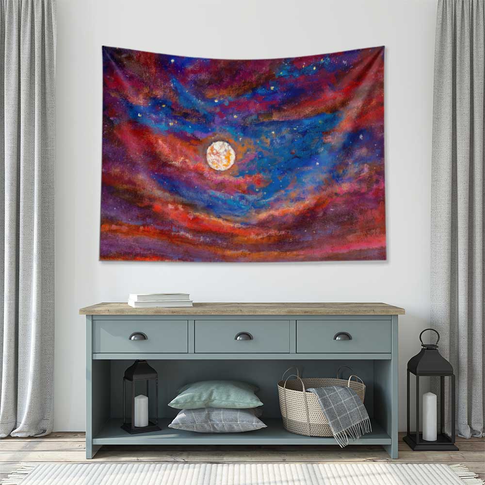 Kozmik Gece ve Ay Manzarası Duvar Örtüsü 4356