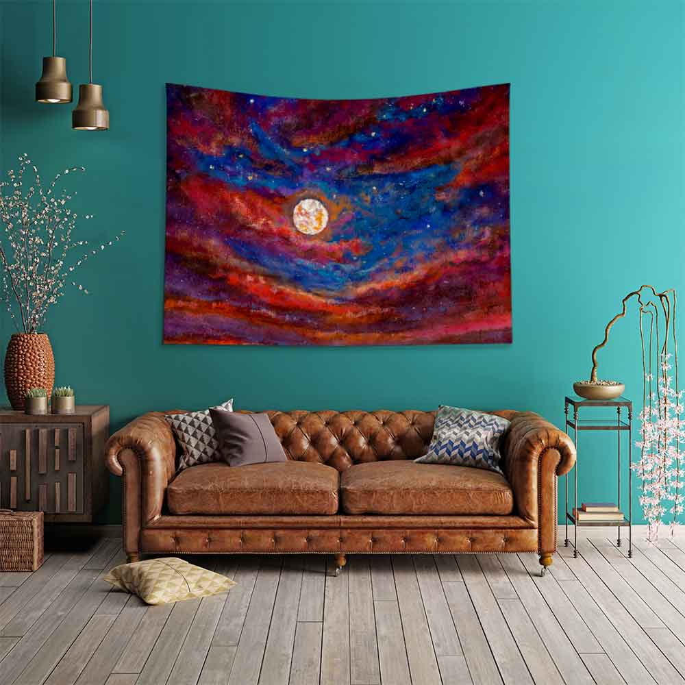 Kozmik Gece ve Ay Manzarası Duvar Örtüsü 4356