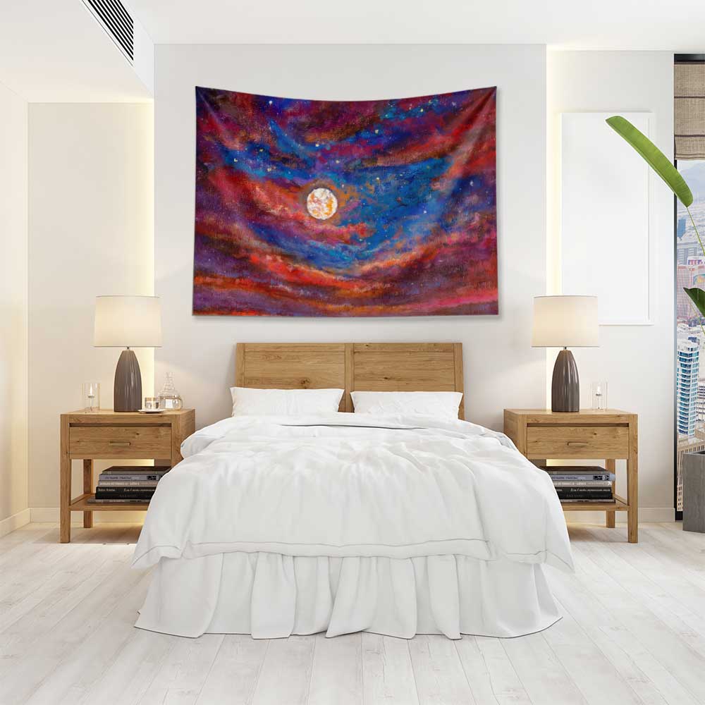 Kozmik Gece ve Ay Manzarası Duvar Örtüsü 4356