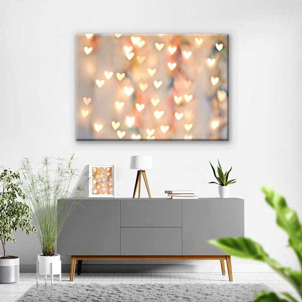 Işıltılı Kalp Bokeh Efektli Romantik Kanvas Tablo 4460