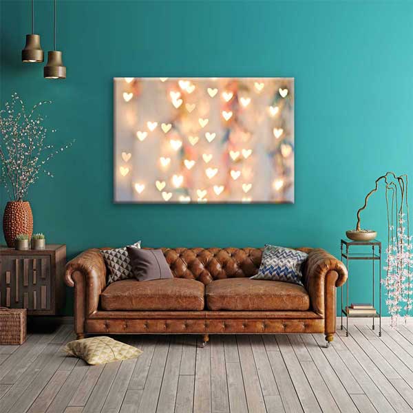 Işıltılı Kalp Bokeh Efektli Romantik Kanvas Tablo 4460