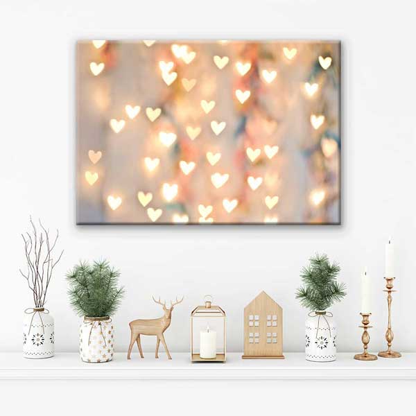 Işıltılı Kalp Bokeh Efektli Romantik Kanvas Tablo 4460