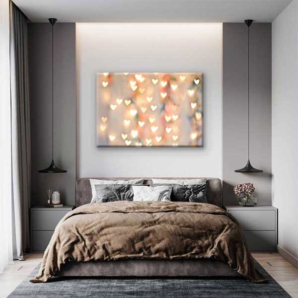 Işıltılı Kalp Bokeh Efektli Romantik Kanvas Tablo 4460