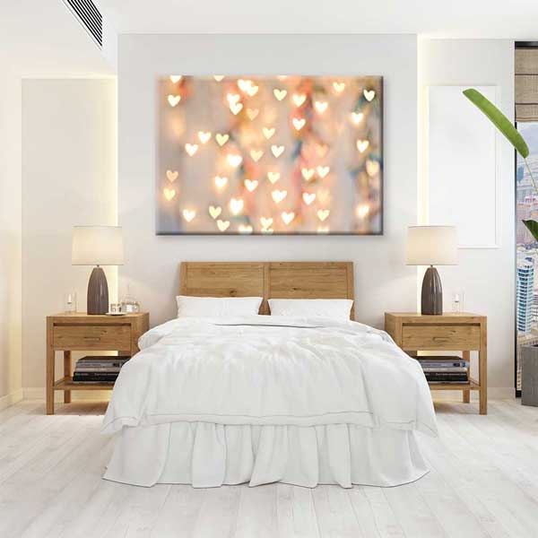 Işıltılı Kalp Bokeh Efektli Romantik Kanvas Tablo 4460