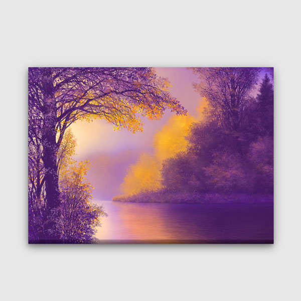 Mor ve Altın Tonlu Göl Manzarası Kanvas Tablo 4376