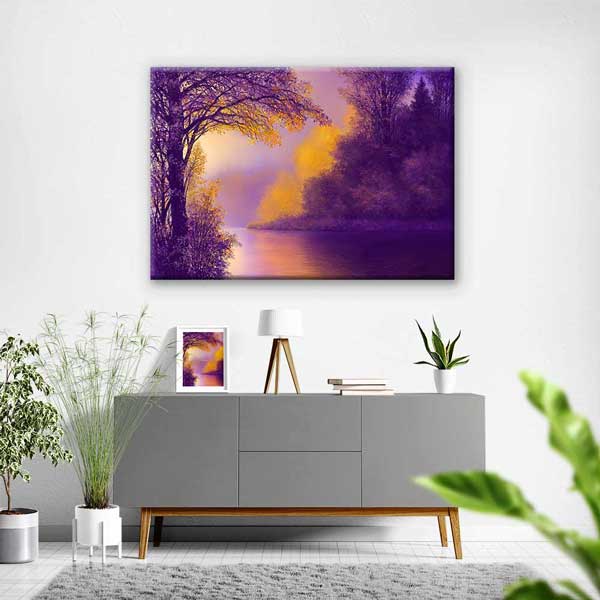 Mor ve Altın Tonlu Göl Manzarası Kanvas Tablo 4376