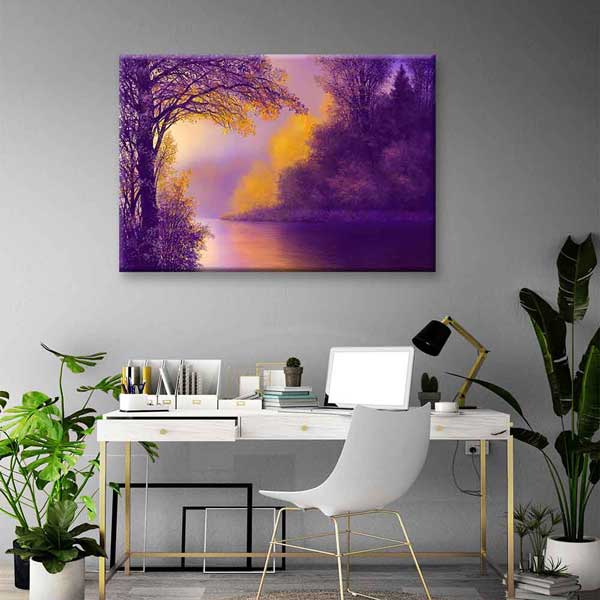 Mor ve Altın Tonlu Göl Manzarası Kanvas Tablo 4376