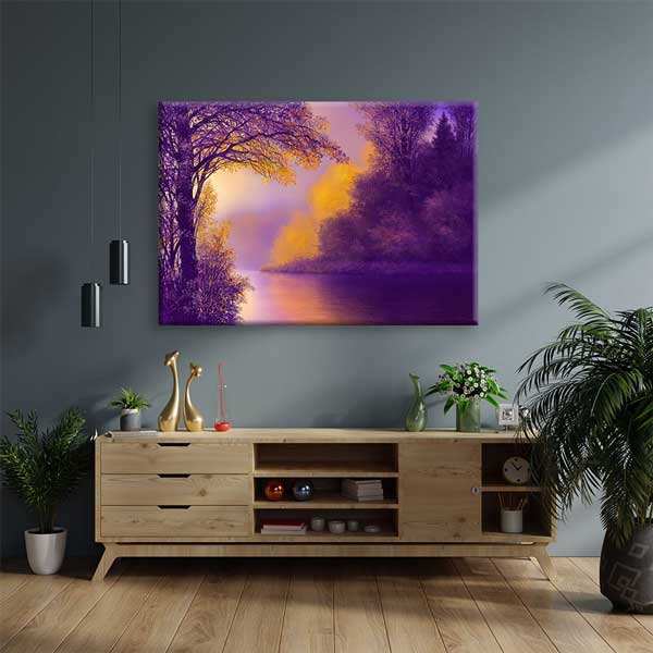 Mor ve Altın Tonlu Göl Manzarası Kanvas Tablo 4376