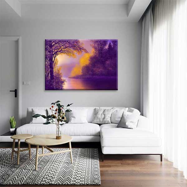 Mor ve Altın Tonlu Göl Manzarası Kanvas Tablo 4376