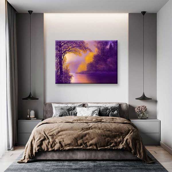 Mor ve Altın Tonlu Göl Manzarası Kanvas Tablo 4376