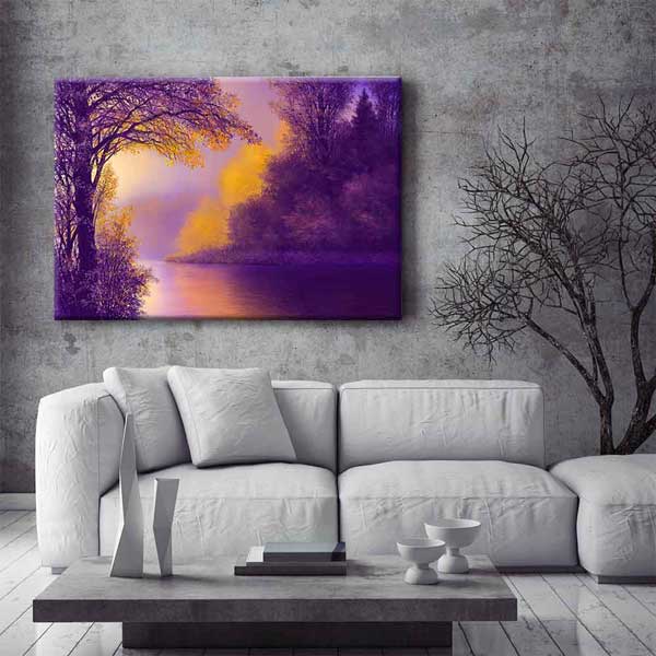 Mor ve Altın Tonlu Göl Manzarası Kanvas Tablo 4376