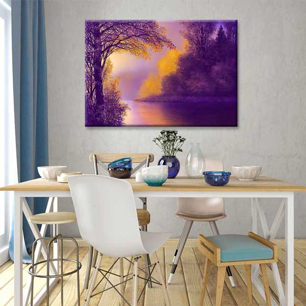 Mor ve Altın Tonlu Göl Manzarası Kanvas Tablo 4376