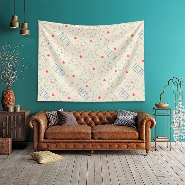 Sevimli Diş Desenli Duvar Örtüsü Dekoratif Kumaş Baskı 6015