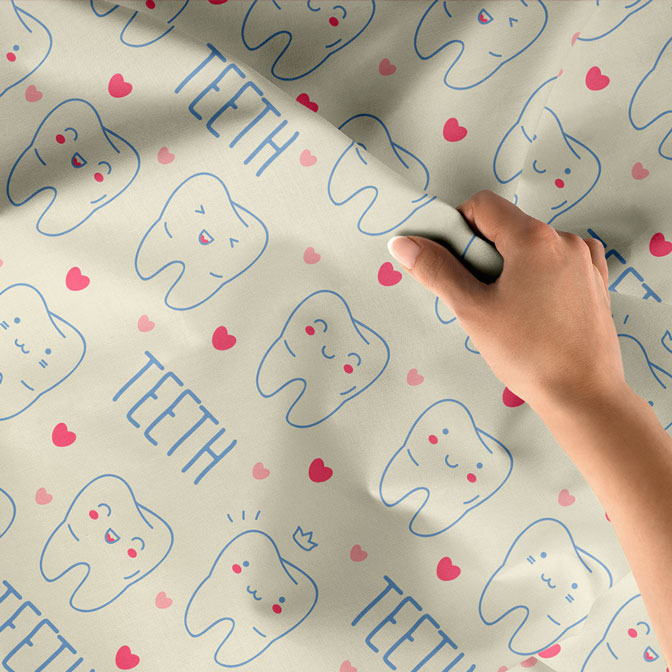 Sevimli Diş Desenli Duvar Örtüsü Dekoratif Kumaş Baskı 6015