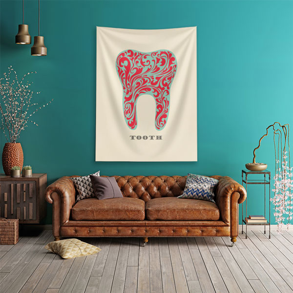 dental-duvar-dekor-6028-00 Kırmızı Sanatsal Diş Figürü Duvar Örtüsü Dekoratif Kumaş Baskı 6028