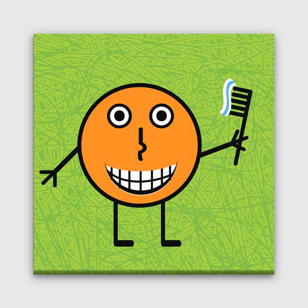 Diş Fırçası Tutan Sevimli Karakter Temalı Kanvas Duvar Tablosu – 1175