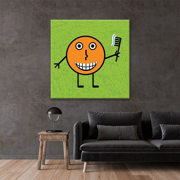 dental-duvar-kanvas-1175-02 Diş Fırçası Tutan Sevimli Karakter Temalı Kanvas Duvar Tablosu – 1175