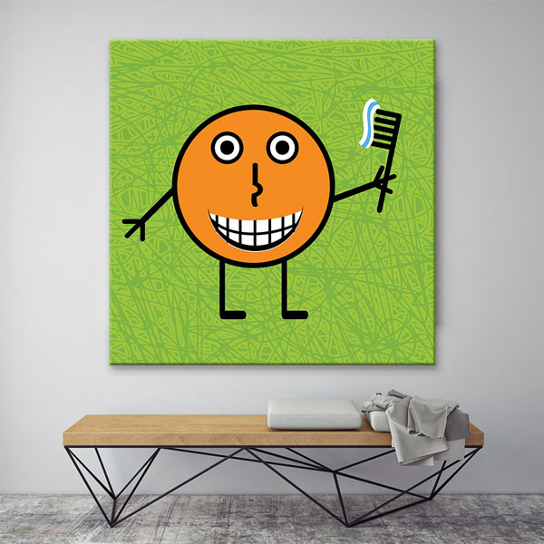 dental-duvar-kanvas-1175-03 Diş Fırçası Tutan Sevimli Karakter Temalı Kanvas Duvar Tablosu – 1175
