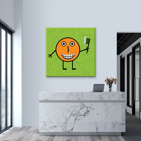 dental-duvar-kanvas-1175-04 Diş Fırçası Tutan Sevimli Karakter Temalı Kanvas Duvar Tablosu – 1175