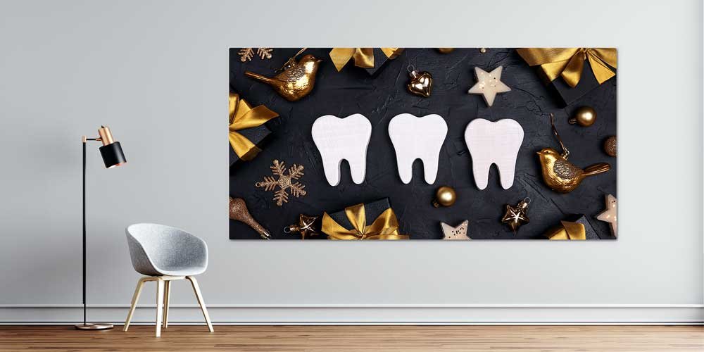 dental-school-wall-art-7882-01 Diş Klinikleri İçin Siyah ve Altın Temalı Duvar Dekoru 7882