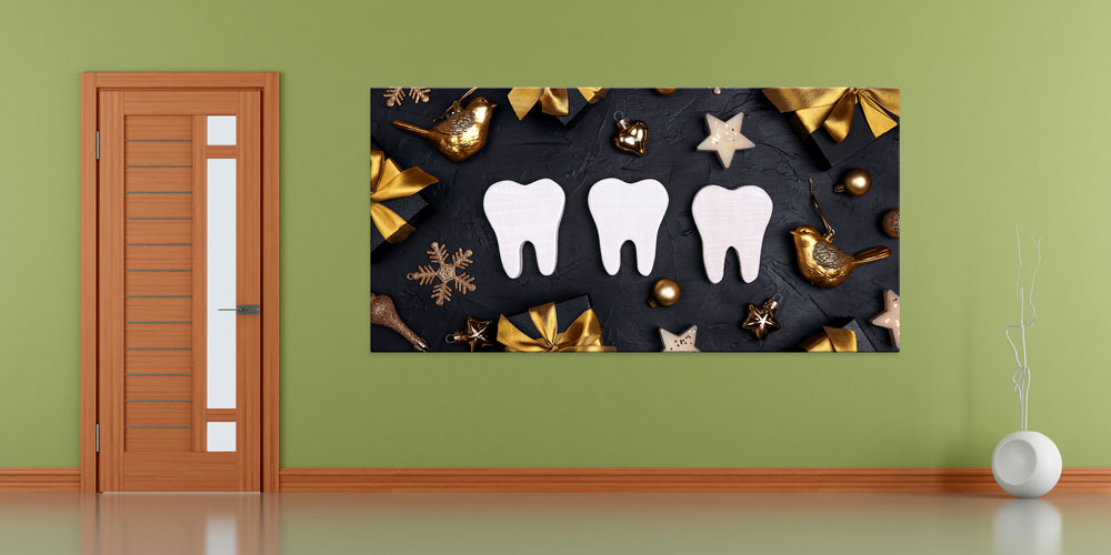 Diş Klinikleri İçin Siyah ve Altın Temalı Duvar Dekoru 7882