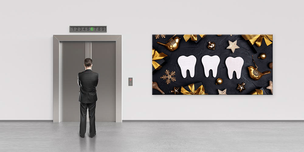 Diş Klinikleri İçin Siyah ve Altın Temalı Duvar Dekoru 7882