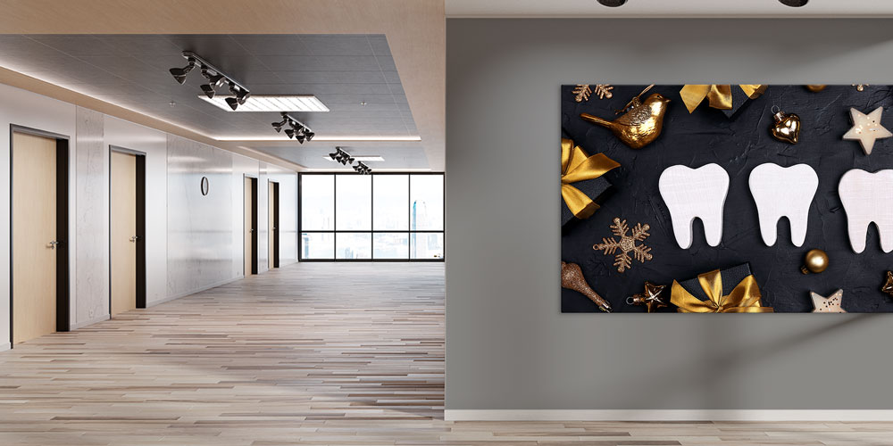 Diş Klinikleri İçin Siyah ve Altın Temalı Duvar Dekoru 7882