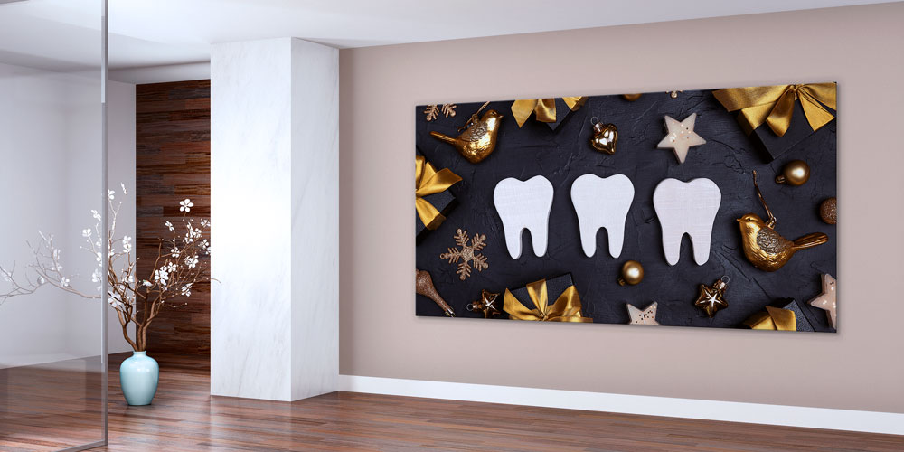 Diş Klinikleri İçin Siyah ve Altın Temalı Duvar Dekoru 7882