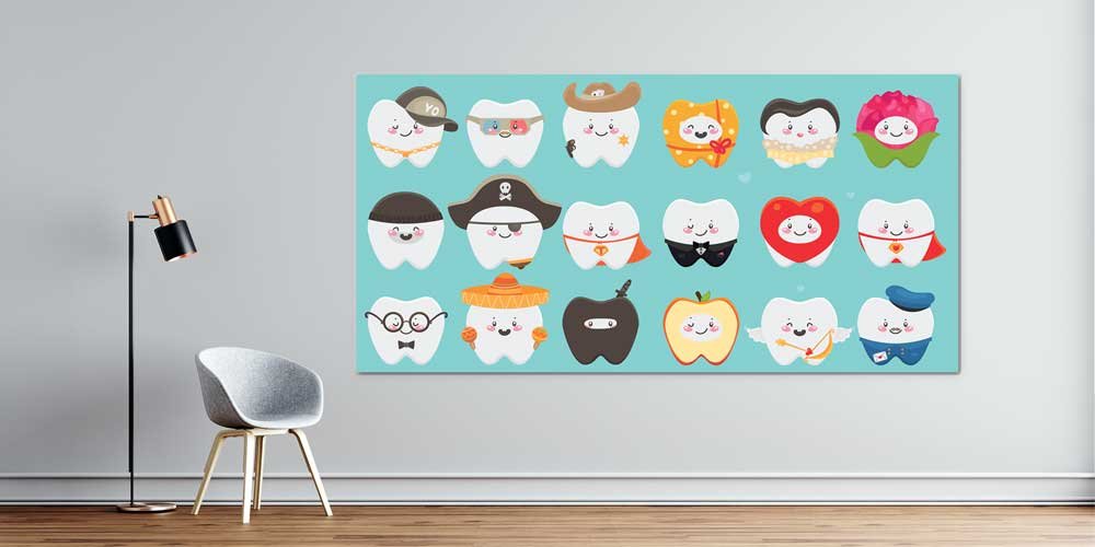 dental-school-wall-art-7886-01 Diş Klinikleri İçin Renkli Diş İllüstrasyonlu Büyük Ebat Duvar Dekoru 7886