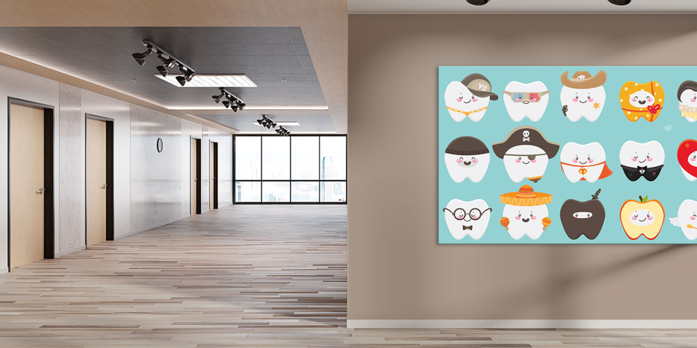 Diş Klinikleri İçin Renkli Diş İllüstrasyonlu Büyük Ebat Duvar Dekoru 7886