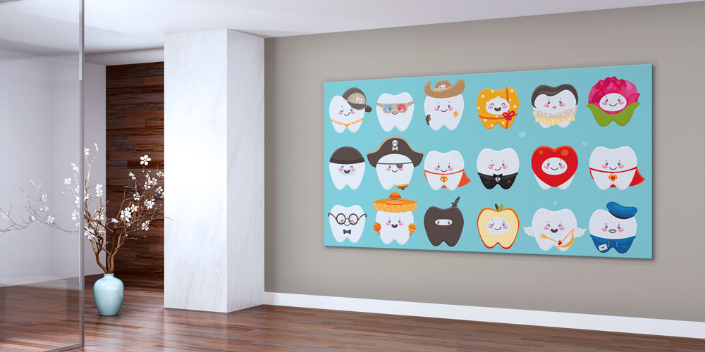 Diş Klinikleri İçin Renkli Diş İllüstrasyonlu Büyük Ebat Duvar Dekoru 7886